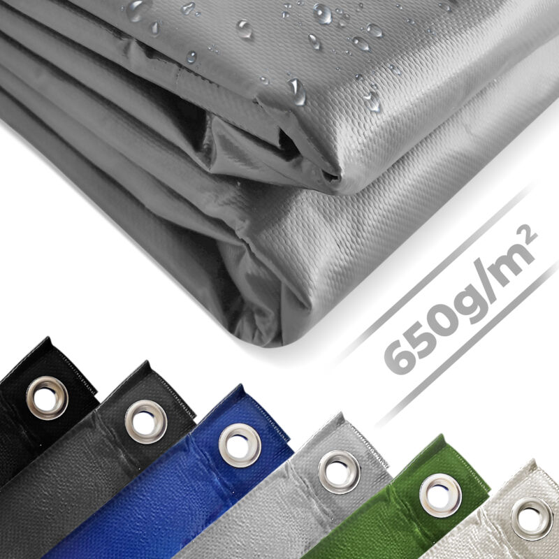 foto del prodotto jago telo impermeabile 3x5m, pvc 650 g m , impermeabile, antipioggia, con occhielli, grigio telo copritutto occhiellato, copertura, telone