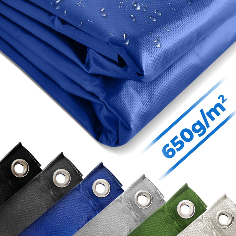 foto del prodotto jago telo impermeabile 3x6 m, pvc 650 g m , impermeabile, antipioggia, con occhielli, blu telo copritutto occhiellato, copertura, telone