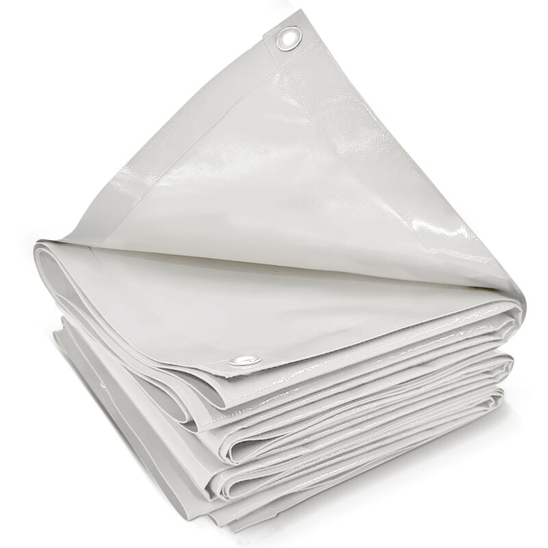 foto del prodotto jago telo impermeabile 4 x 5 m, pvc 650 g m , impermeabile, antipioggia, con occhielli, bianco telo copritutto occhiellato, copertura, telone