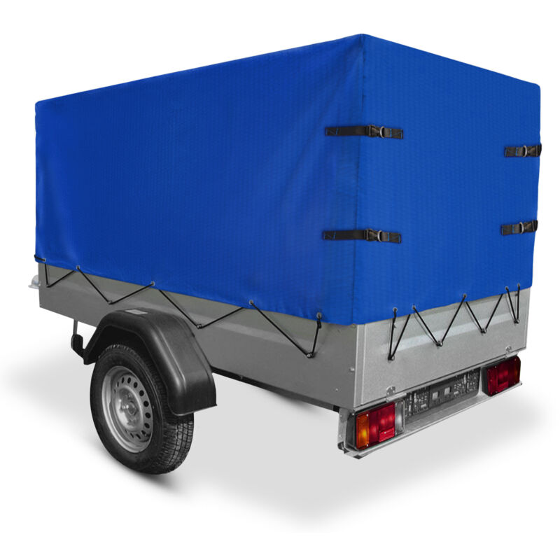 foto del prodotto jago telone per rimorchio 2075x1150x900 mm, 20 occhielli, corda elastica e 4 cinghie di fissaggio, antipioggia, pvc, 500 g m , blu telone