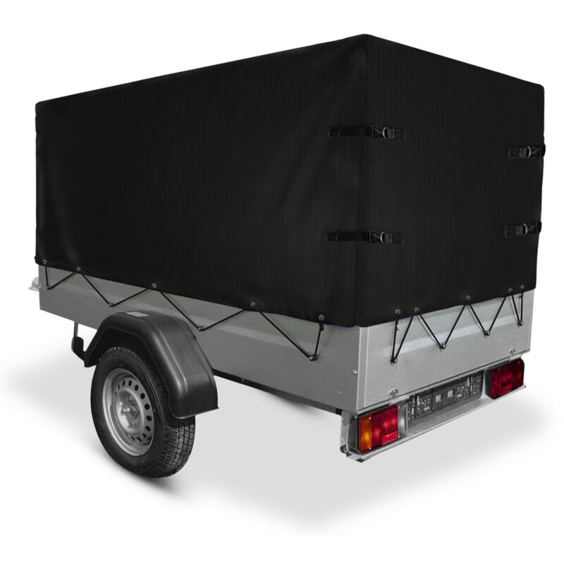 foto del prodotto jago telone per rimorchio 2075x1150x900 mm, 20 occhielli, corda elastica e 4 cinghie di fissaggio, antipioggia, pvc, 500 g m , nero telone