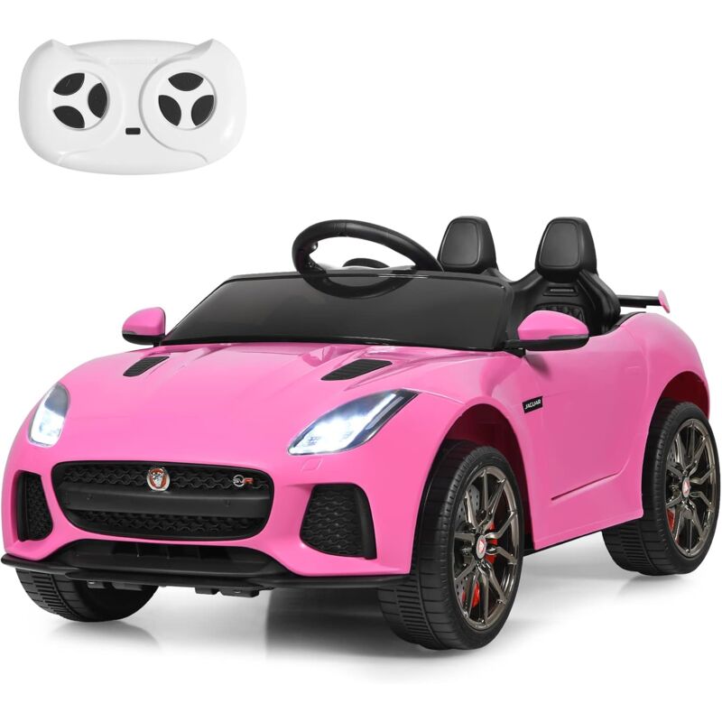 foto del prodotto jaguar auto elettrico 12 v per bambini, macchina elettrica con telecomando, avanti e indietro, velocit 3 5 km h rosa costway