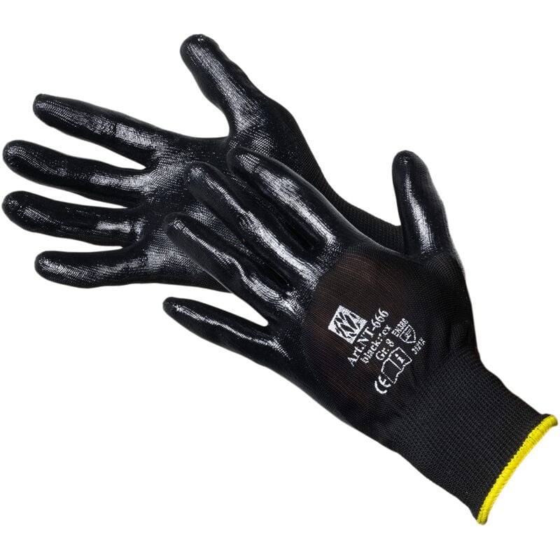 foto del prodotto jah kat ii guanti a maglia fine in poliestere, con rivestimento in nitrile, 12 paia, sottile, nero, taglia 10