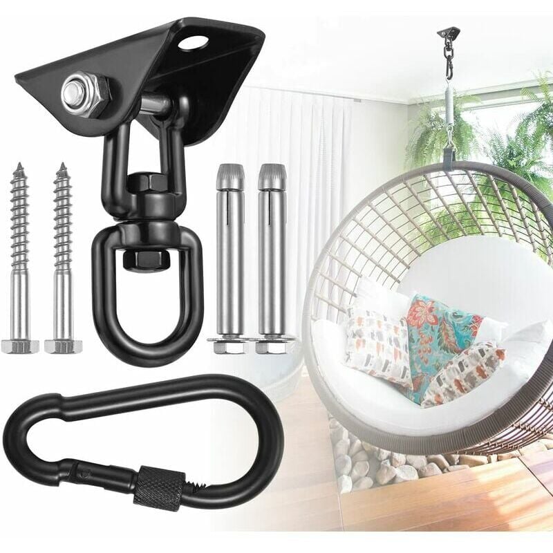 foto del prodotto jalleria gancio da soffitto girevole a 360 per sedia sospesa, altalena, sospensione, gancio con viti per cemento, legno, parco giochi, portico,