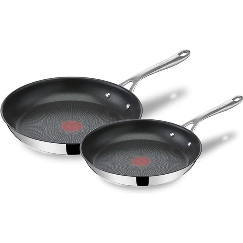 foto del prodotto jamie oliver e304s244, 2 padelle in acciaio inox, antiaderenti, rinforzate con titanio, termo signal, senza pfoa, 24 e 28 cm tefal