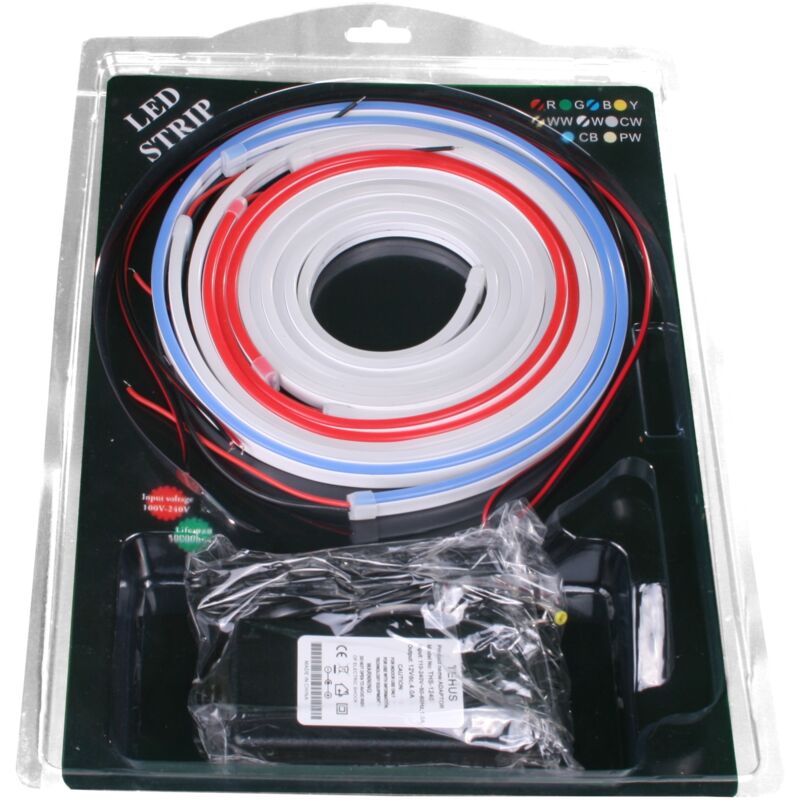 foto del prodotto jandei kit led flessibile 5 mettoni 12v 612mm 6000k 3000k rosso trasformatore blu 1m cavo led flessibile led 12v