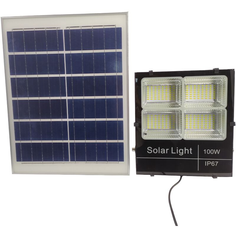 foto del prodotto jandei proiettore solare a led da 100 w batteria al litio separata 850 lumens 224 led illuminazione solare