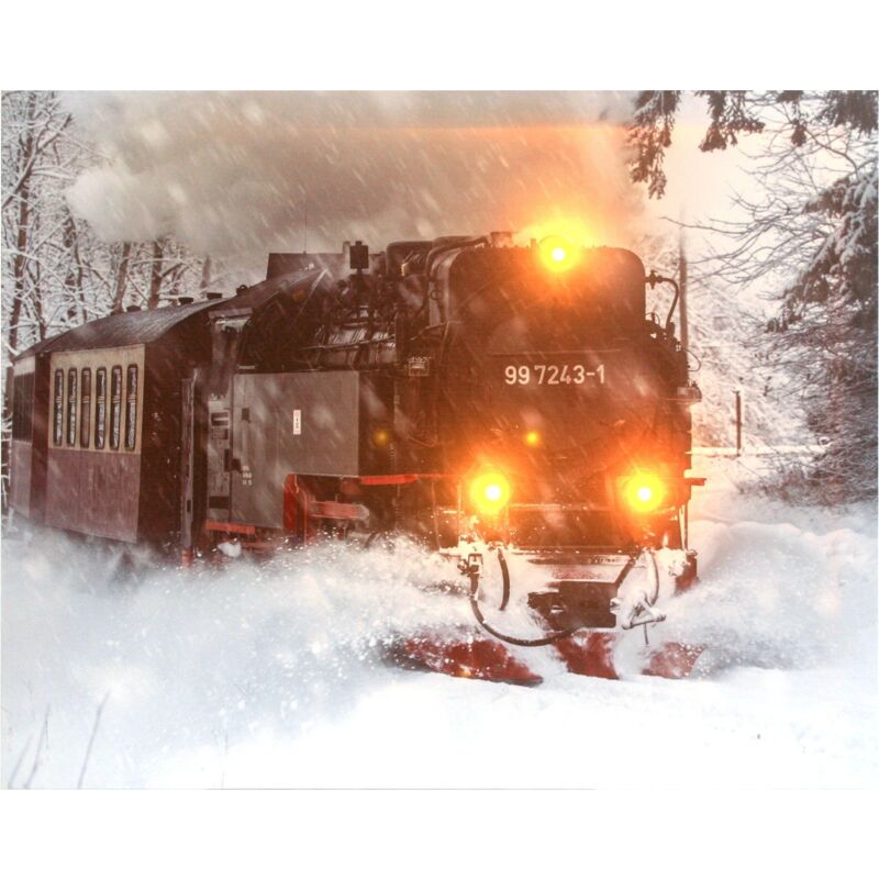 foto del prodotto jandei tavolo con 3 treni a led nella neve 50 x 40, 2 batterie aa cadres led