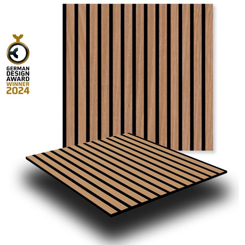 foto del prodotto jangal parete acustica a pannelli modulabile lamelli 52x52cm rivestiti vero rovere mod. davert oak
