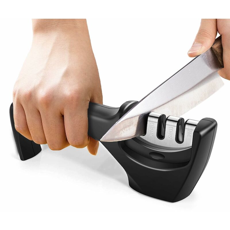 foto del prodotto janreay affilacoltelli manuale professionale con pietra in ceramica a 3 fasi, carburo di tungsteno, pietre diamantate per affilare accessori per