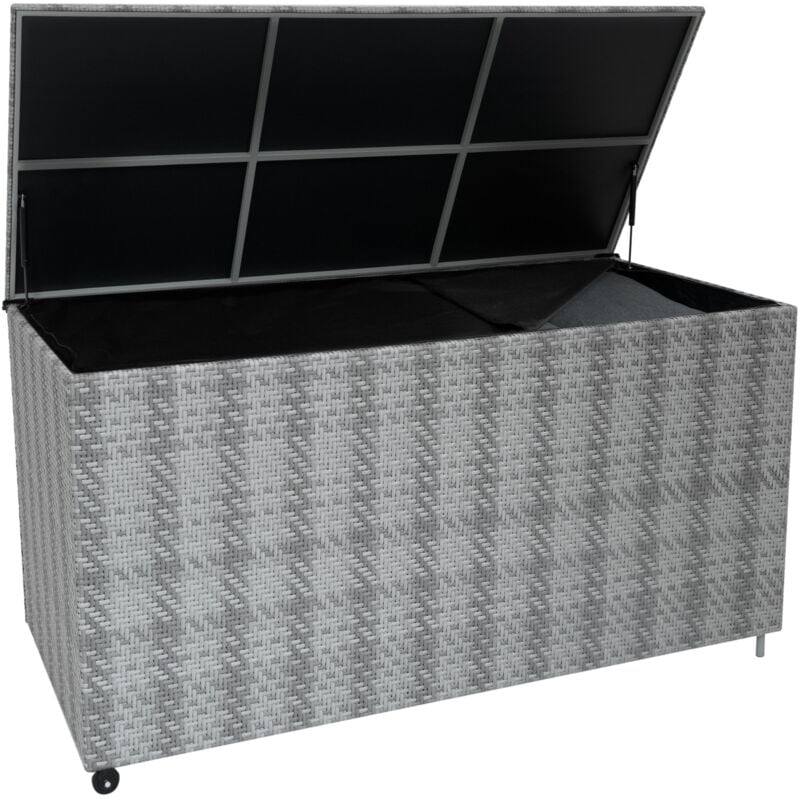 foto del prodotto jard baule 700l in rattan grigio per giardino contenitore impermeabile con ruote, rivestimento interno, coperchio a pistoni, per cuscini,