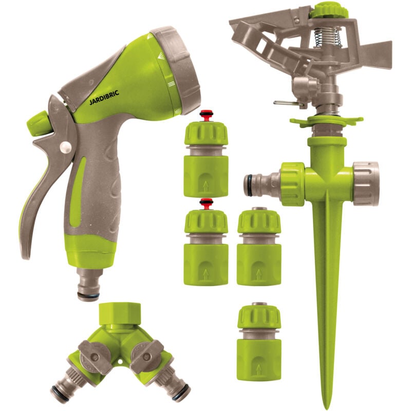 foto del prodotto jardibric kit completo di irrigazione con pistola irrigatori t raccordi