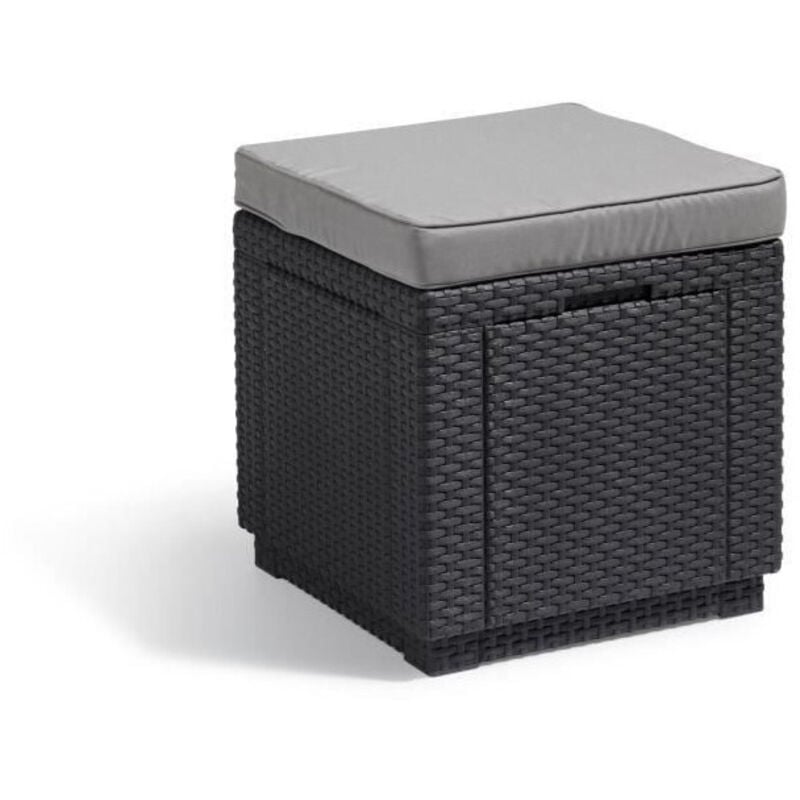foto del prodotto jardin tavolino pouf con cuscino e vano di stoccaggio integrato imitazione rattan intrecciato grafite allibert