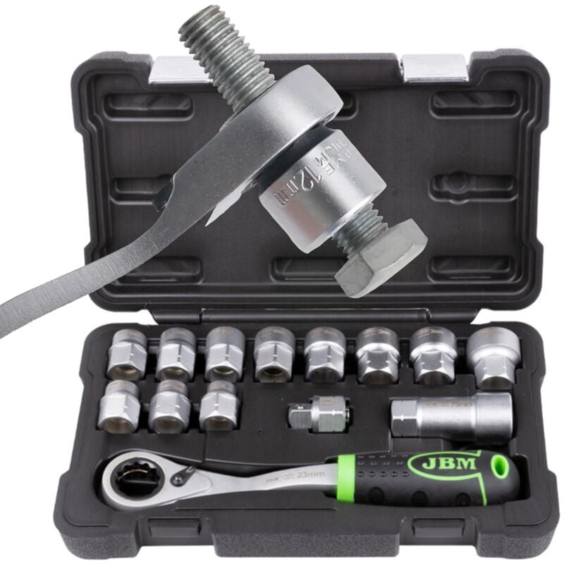foto del prodotto jbm cassetta di utensili go trough con cricchetto salva spazio reversibile set da 14 pezzi per perni lunghi e bussole esagonali