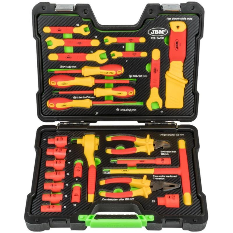 foto del prodotto jbm set di 26 utensili isolati da 1000 volt gs vde e bussole da 3 8