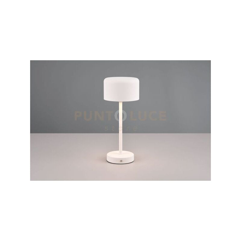foto del prodotto jeff lampada da appoggio ricaricabile metallo bianco accensione touch h. 30cm led 1,5w 120lm, 3000k dimmerabile