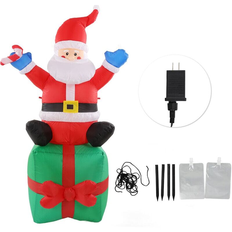 foto del prodotto jeffergarden 180cm 6ft babbo natale gonfiabile, decorazione esterna illuminata a led, babbo natale con bastone seduto su scatola regalo, spina usa