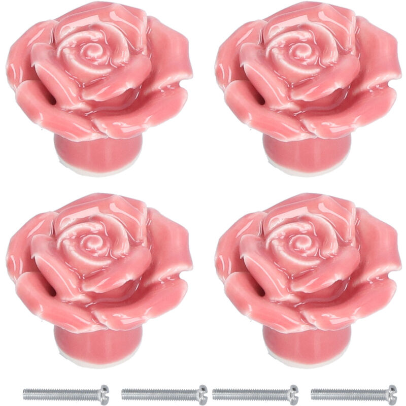 foto del prodotto jeffergarden 4 set di pomelli per mobili moderni in ceramica con maniglia a forma di rosa per la casa, il soggiorno, la camera da letto, colore rosa