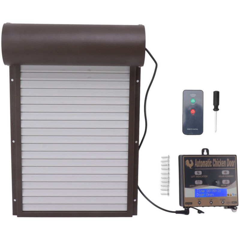 foto del prodotto jeffergarden apriporta automatico per pollaio, programmabile, in alluminio, con timer, sensore di luce, telecomando, 3 modalit , marrone