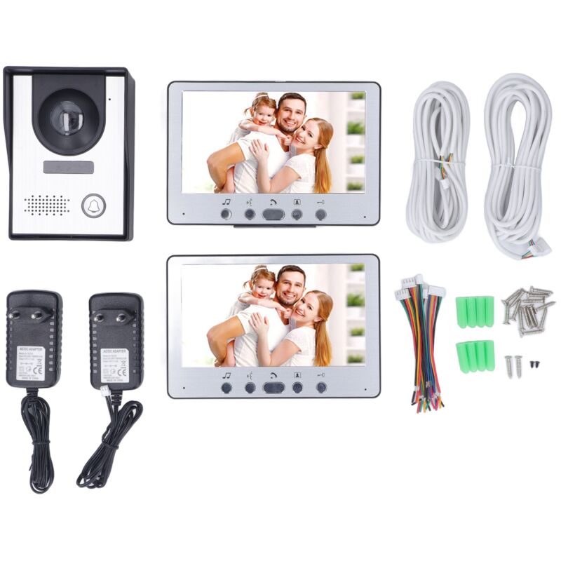 foto del prodotto jeffergarden kit citofono videocitofono da 7 pollici con 2 display visione notturna a infrarossi impermeabile sblocco remoto videocitofono spina ue