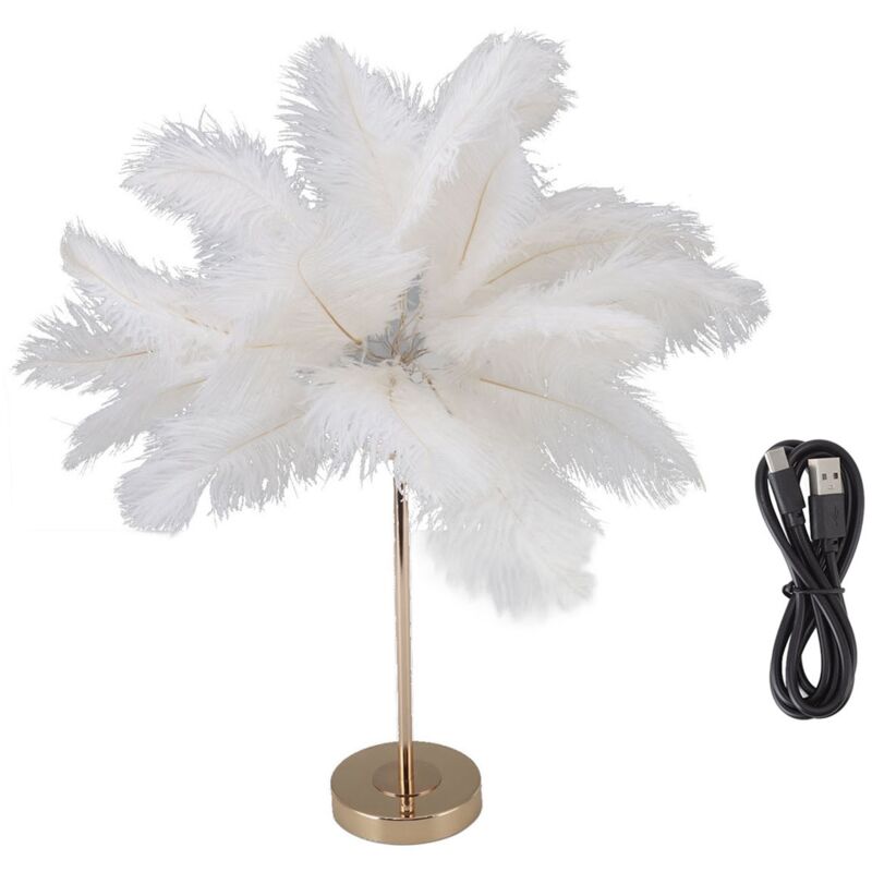 foto del prodotto jeffergarden lampada da tavolo piuma touch switch usb struzzo 3 colori dimmerabile da scrivania con base in metallo dorato 30 pezzi