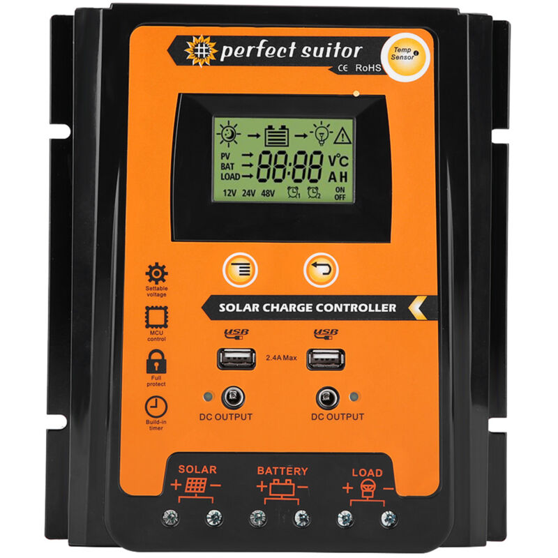 foto del prodotto jeffergarden pannello regolatore di carica solare 12v 24v 70a pwm mppt versione corta regolatore batteria display lcd doppio usb