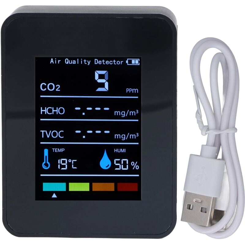 foto del prodotto jeffergarden rilevatore di anidride carbonica co2 nero lcd tvoc hcho misuratore di monitoraggio della qualit dell aria di umidit della temperatura