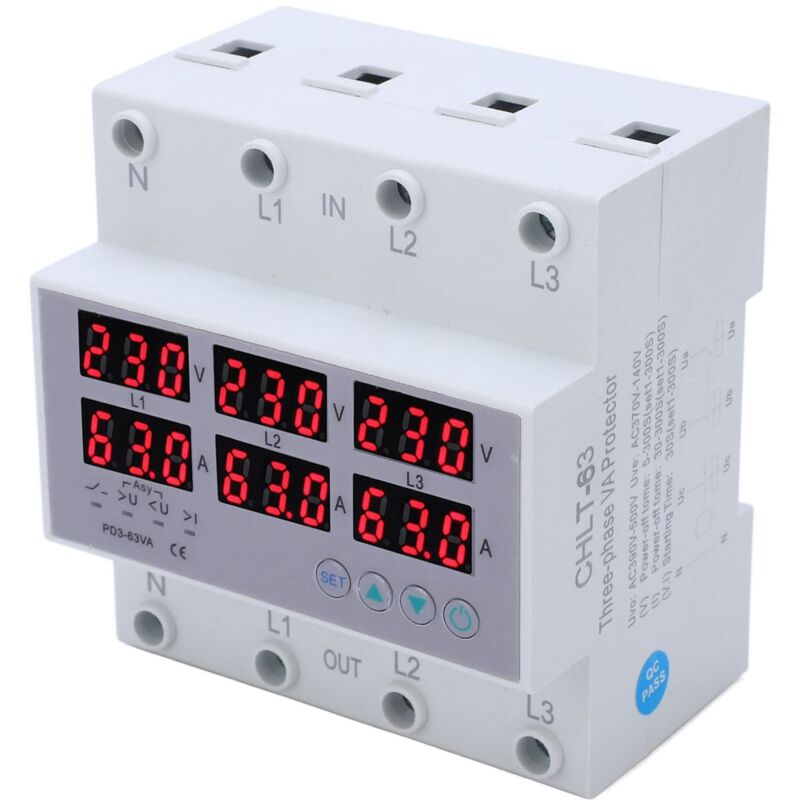 foto del prodotto jeffergarden voltmetro amperometro trifase su guida din protezione automatica da sovracorrente ca 390 500 v 63 a