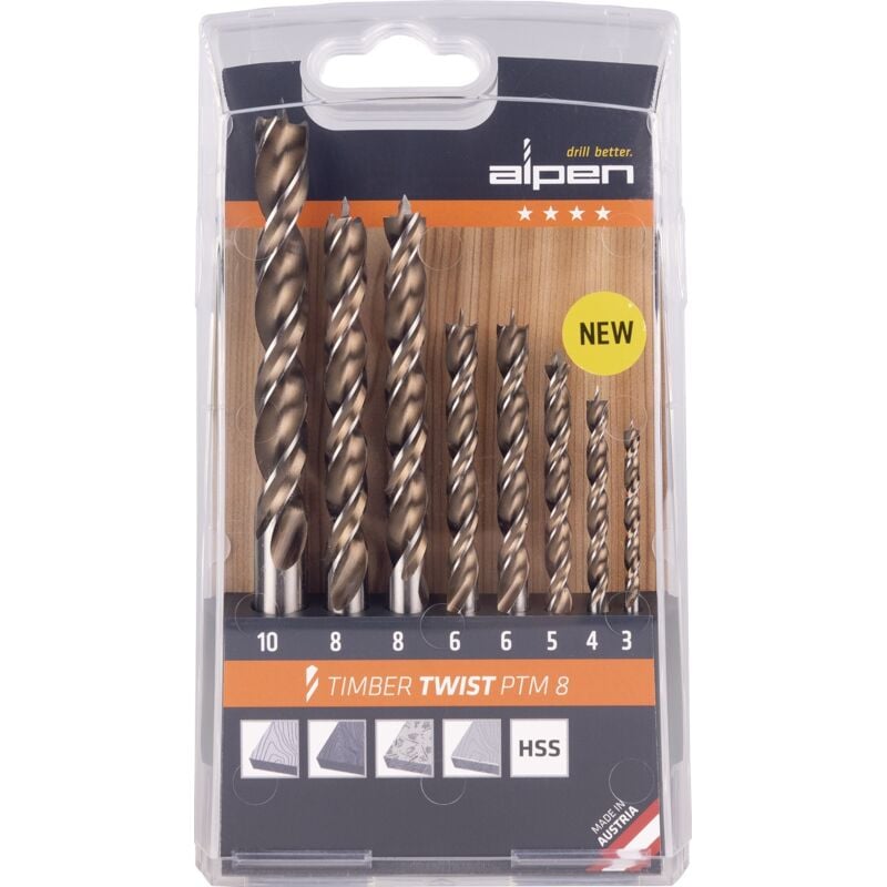 foto del prodotto jeu de forets h lico daux à bois timber twist 8 pièces.1x d.3.4.5.10 mm.2x d.6.8mm alpen