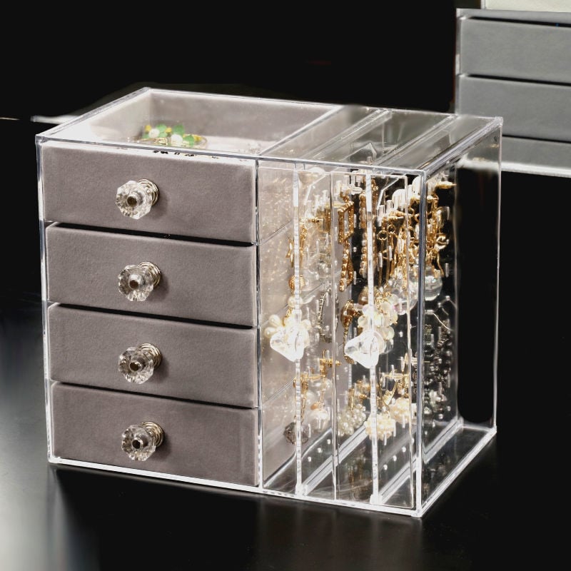 foto del prodotto jewelry display stand clear storage box for earrings makeup tray 4 drawers jewelry necklace bracelet