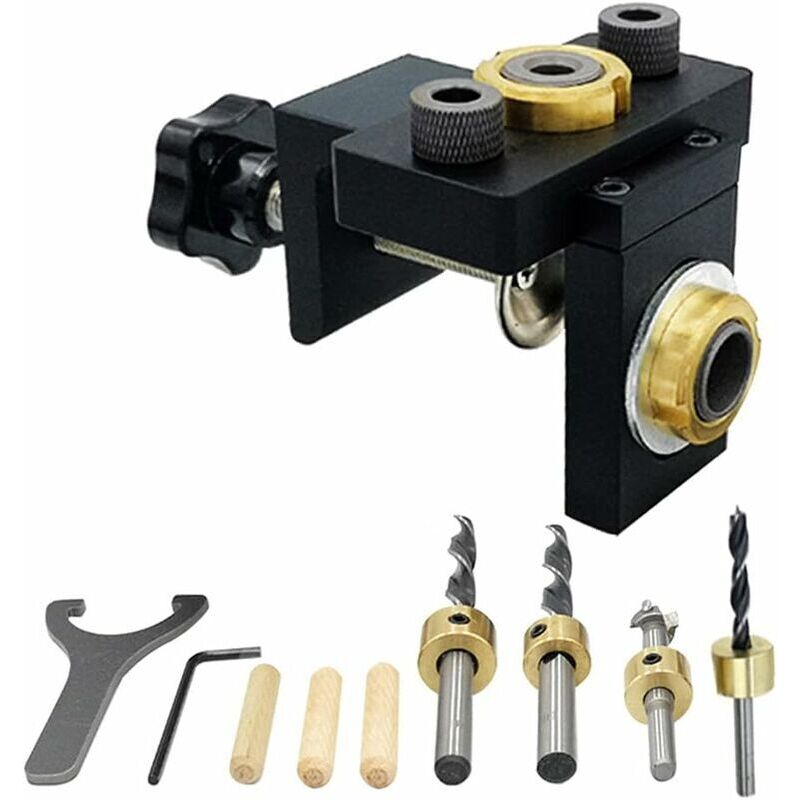 foto del prodotto jig per foratura obliqua jig per cerniera posizionatore di fori per collegamento mobili punzonatrice utensili per falegnameria con clip di
