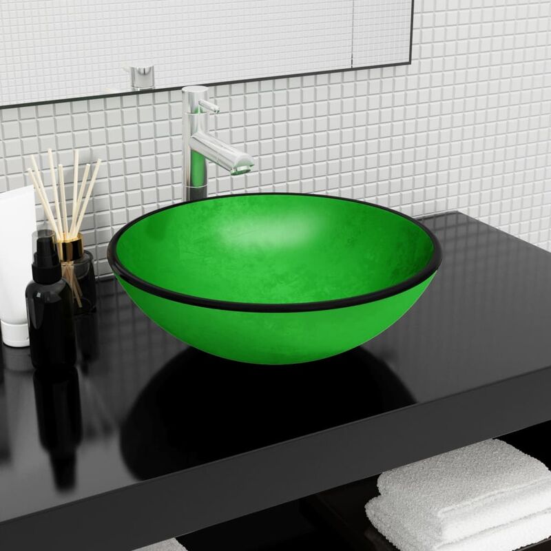 foto del prodotto jinlefu furniture limited lavandino in vetro temperato 42x14 cm verde