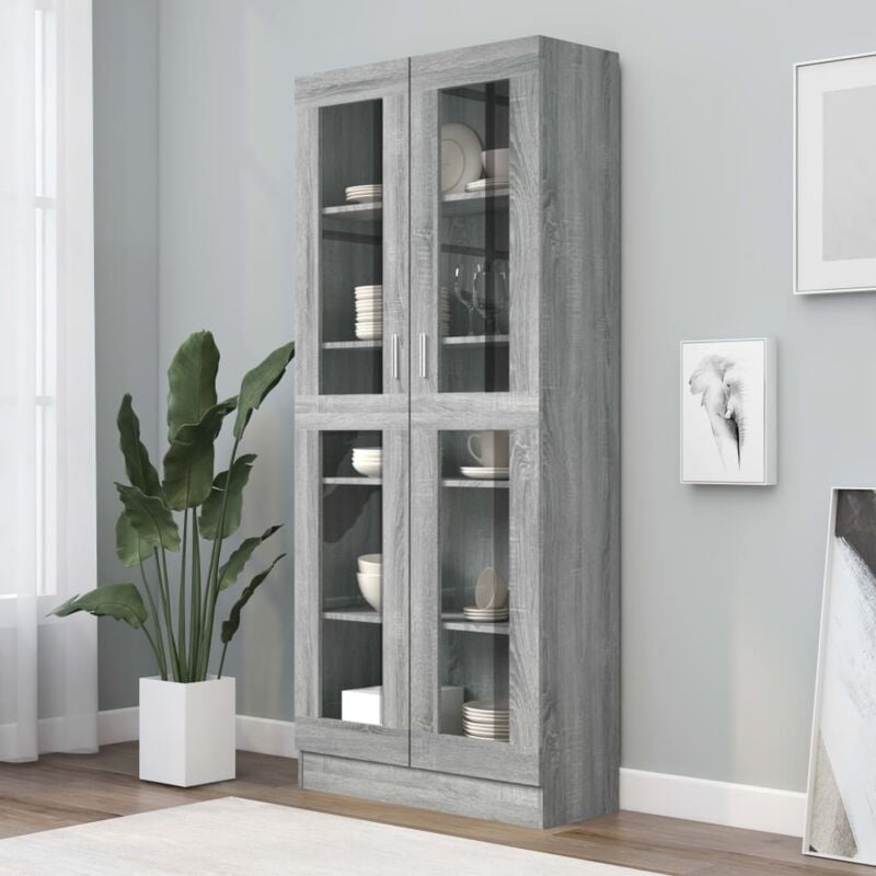 foto del prodotto jinlefu furniture limited mobile vetrina grigio sonoma 82,5x30,5x185,5