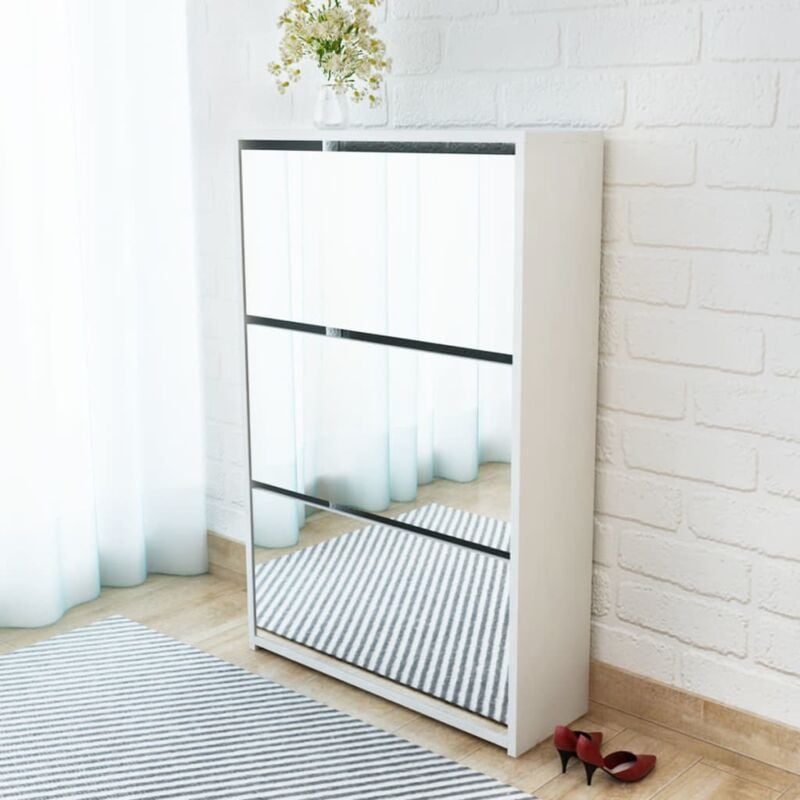 foto del prodotto jinlefu furniture limited scarpiera con 3 ripiani e specchio bianco