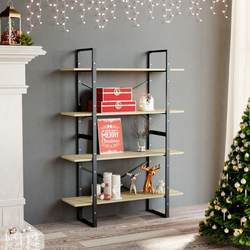 foto del prodotto jinlefu libreria moderna con 4 ripiani in legno di diverso colore 100x30x140cm colore marrone lucido