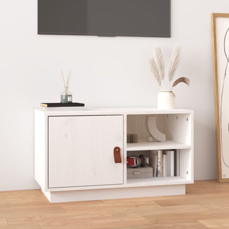 foto del prodotto jinlefu mobile porta tv bianco 70x34x40 cm in legno massello di pino