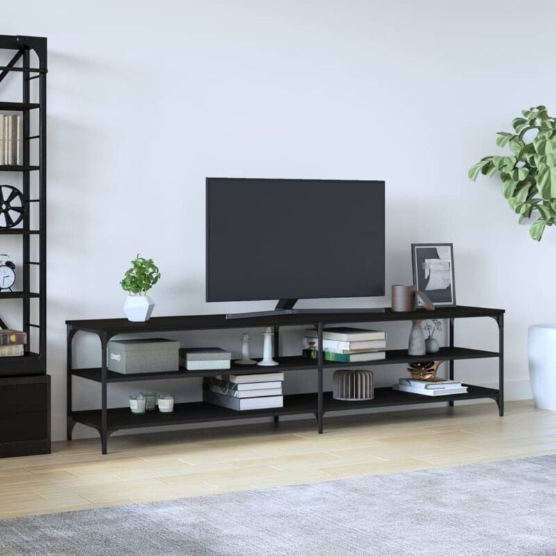 foto del prodotto jinlefu mobile porta tv nero 200x30x50cm in legno multistrato e metallo