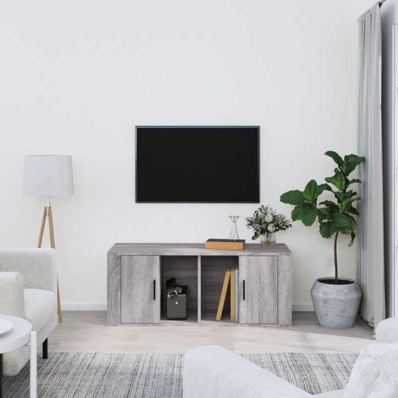 foto del prodotto jinlefu mobile tv grigio sonoma 100x35x40 cm in legno multistrato