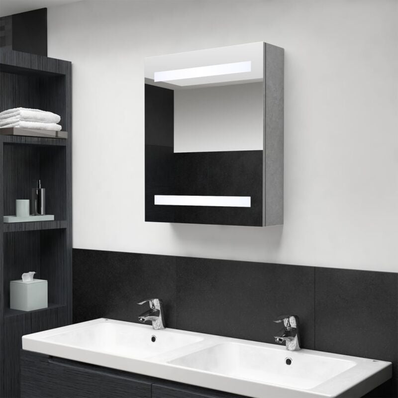 foto del prodotto jinlefu vidaxl armadietto bagno con specchio e led grigio cemento 50x14x60 cm