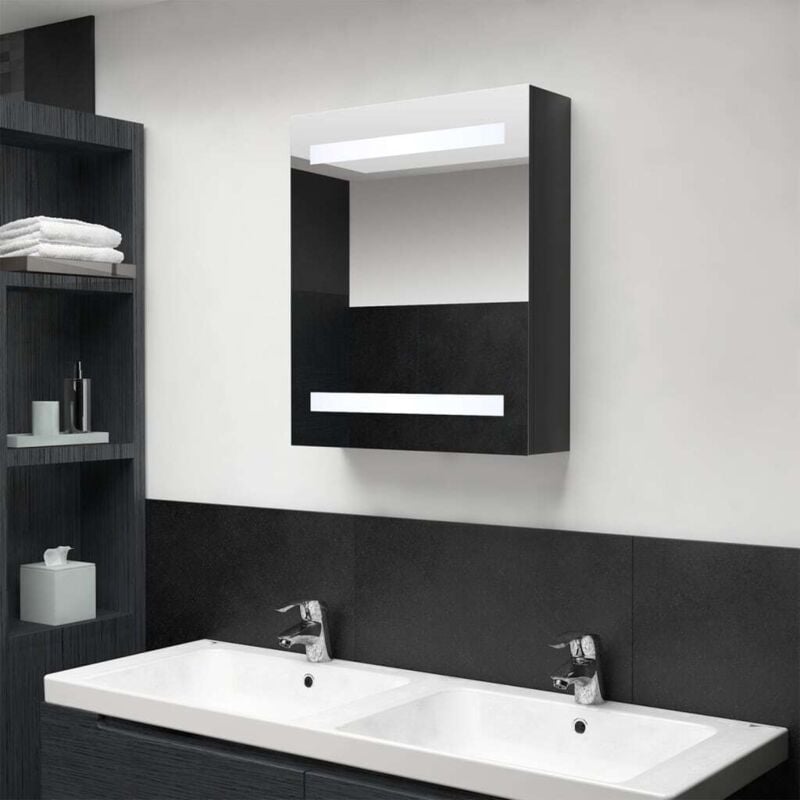 foto del prodotto jinlefu vidaxl armadietto bagno con specchio e led nero lucido 50x14x60 cm