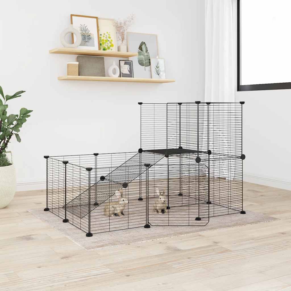 foto del prodotto jinlefu vidaxl gabbia per animali 20 pannelli con porta nera 35x35 cm acciaio