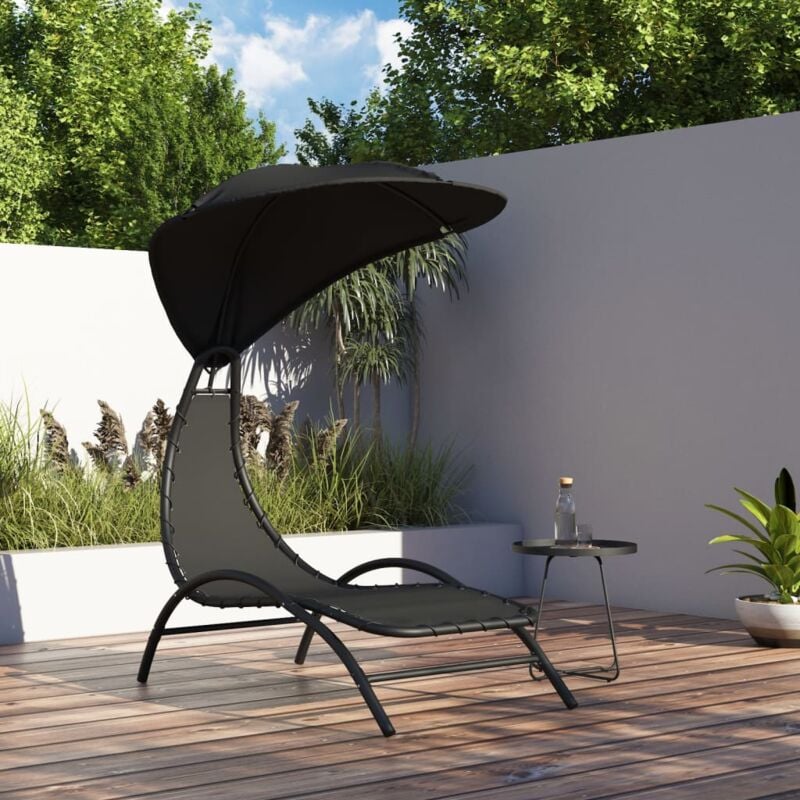 foto del prodotto jinlefu vidaxl lettino prendisole tettuccio nero 167x80x195cm tessuto acciaio