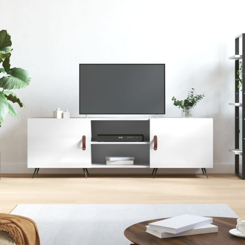 foto del prodotto jinlefu vidaxl mobile porta tv bianco lucido 150x30x50 cm in legno multistrato