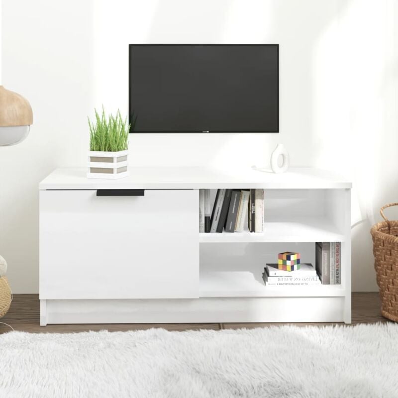 foto del prodotto jinlefu vidaxl mobile porta tv bianco lucido 80x35x45 cm in legno multistrato