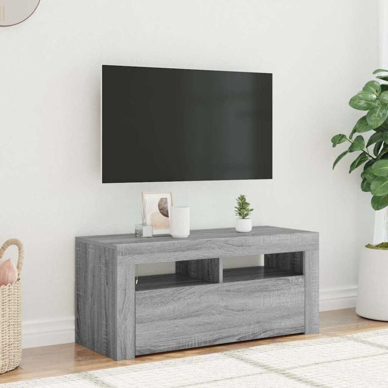 foto del prodotto jinlefu vidaxl mobile porta tv con luci led grigio sonoma 90x35x40 cm