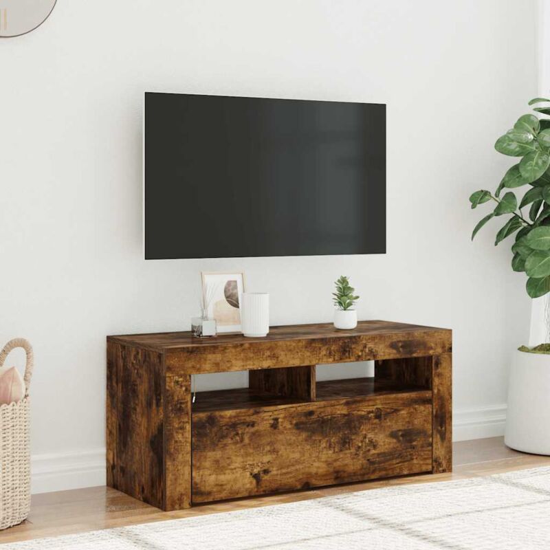 foto del prodotto jinlefu vidaxl mobile porta tv con luci led rovere fumo 90x35x40 cm