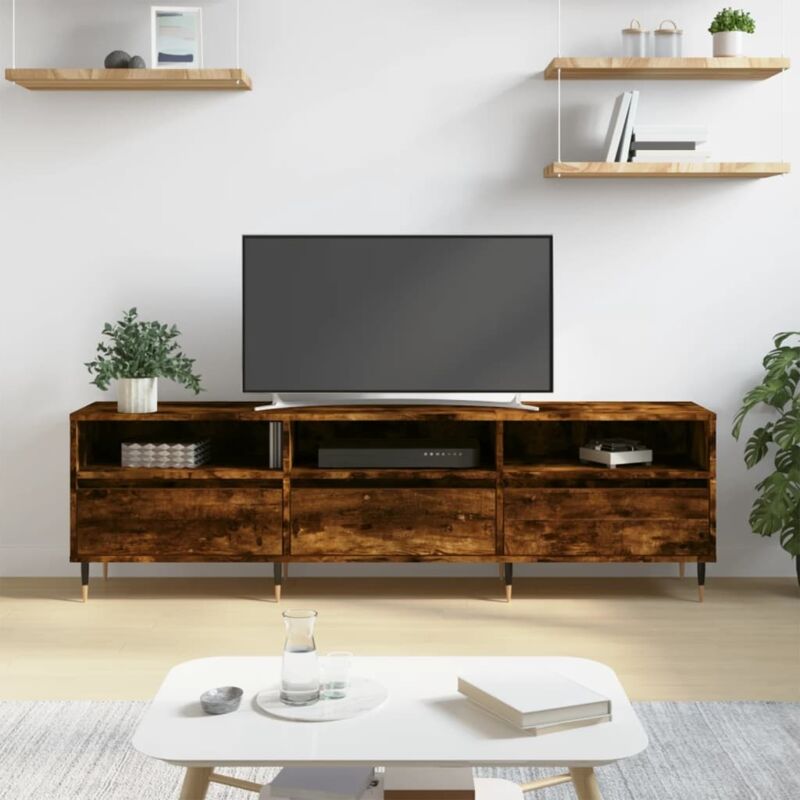 foto del prodotto jinlefu vidaxl mobile porta tv rovere fumo 150x30x44,5 cm in legno multistrato