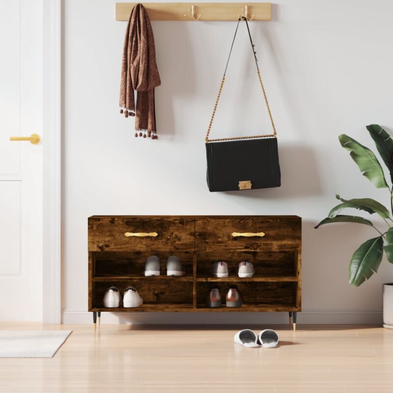 foto del prodotto jinlefu vidaxl panca porta scarpe rovere fumo 102x35x55 cm legno multistrato