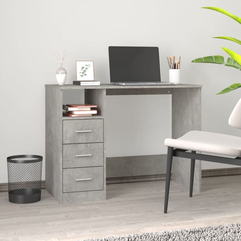 foto del prodotto jinlefu vidaxl scrivania cassetti grigio cemento 102x50x76cm legno multistrato