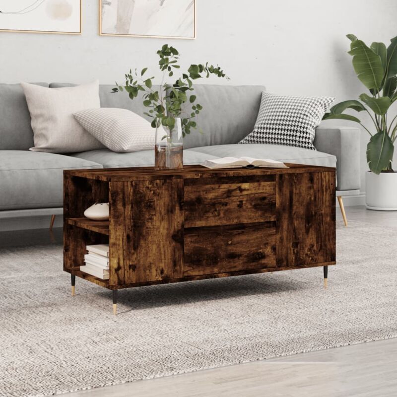 foto del prodotto jinlefu vidaxl tavolino da salotto rovere fumo 102x44,5x50cm legno multistrato